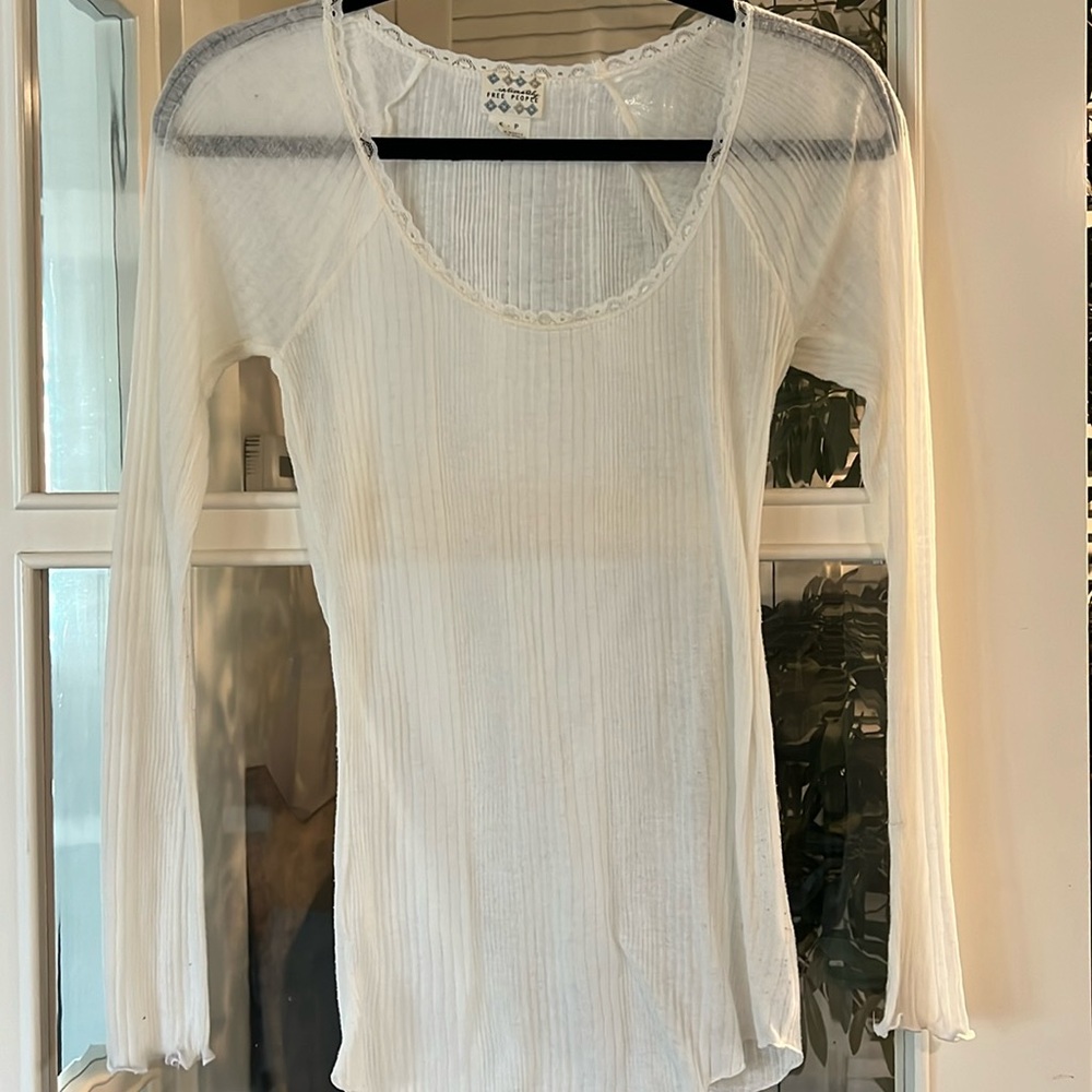 Free People Long Sleeve Ribbed White T Shirt